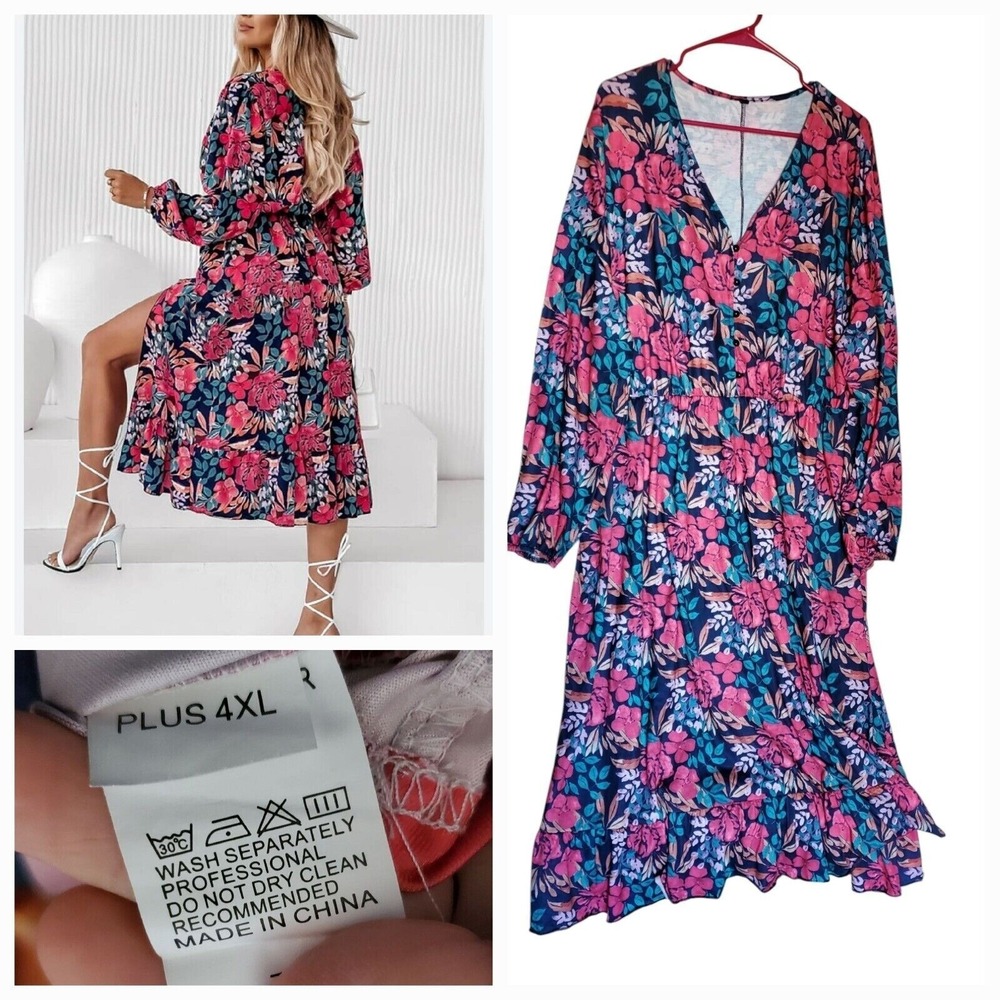 Empire Pink Floral Elastic Waist House Dress Size 22/24 3X Flowy Party Event
